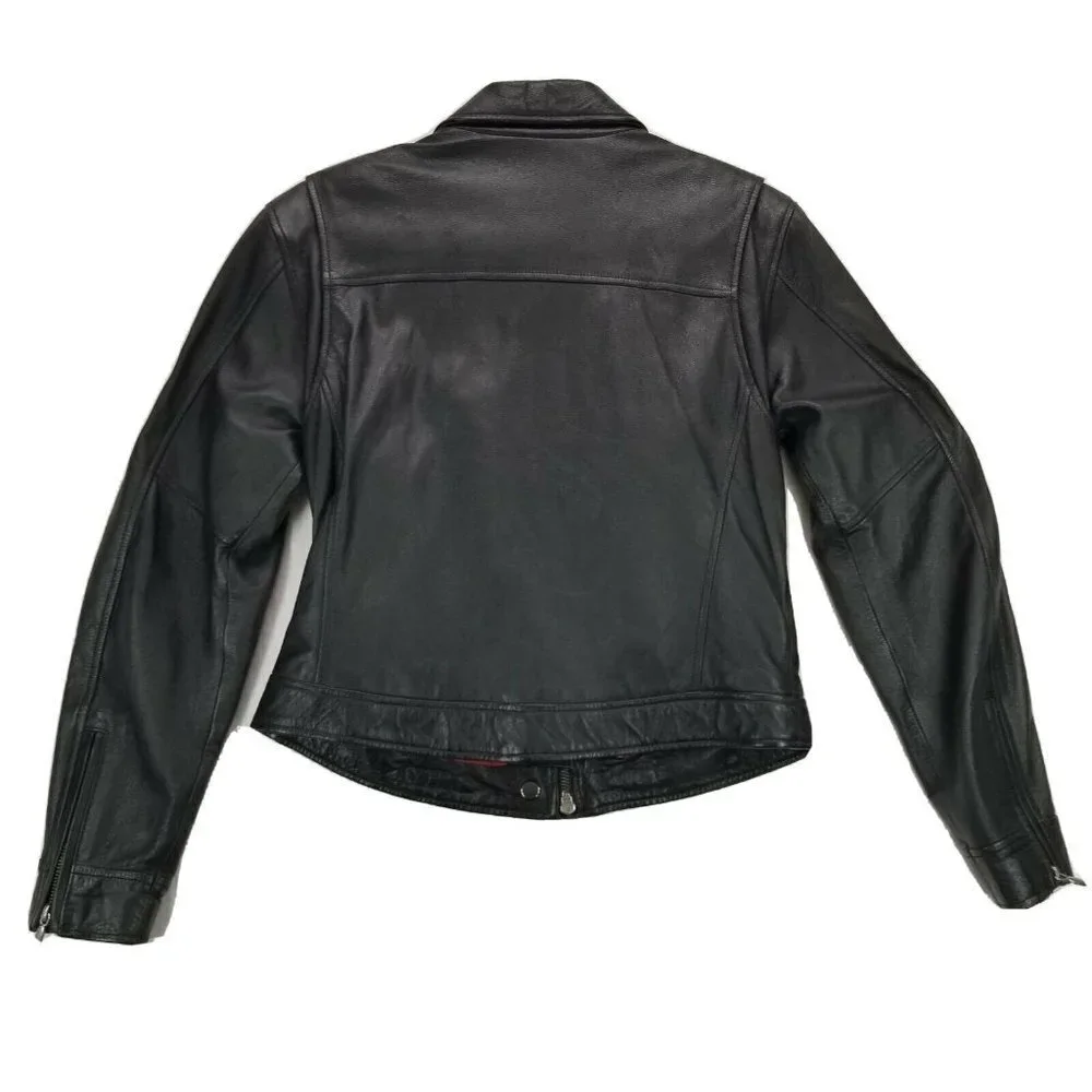 Harley Davidson Women's Black/Red Leather Jacket EUC X Small - Picture 2 of 10